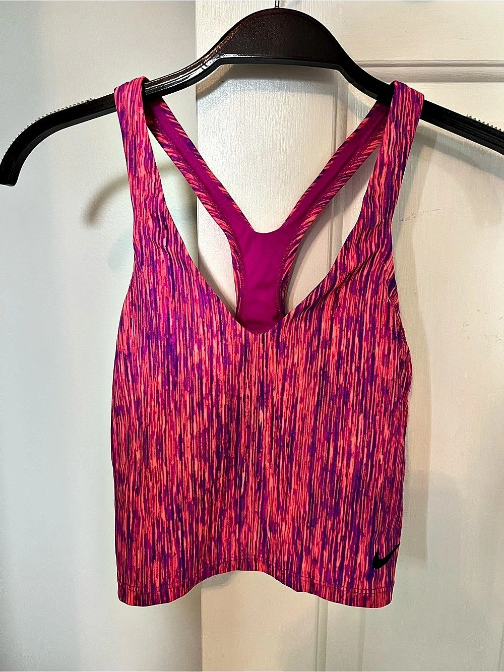 Nike Pro Abstract Print Racerback Swim Crop Top Pink & Purple
